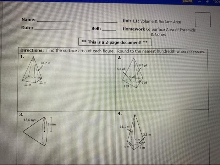 Unit 11 volume and surface area homework 5